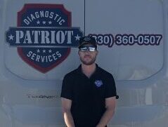 Brandon, Owner of Patriot Diagnostic Services standing by mobile automotive diagnostics van in San Antonio TX